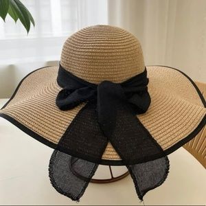 Scarf decor wide brim hat✨